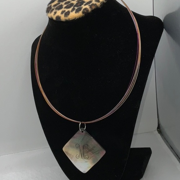 Monogram Initial M Shell Pendant Multi-Colored Metal Necklace - Picture 7 of 9